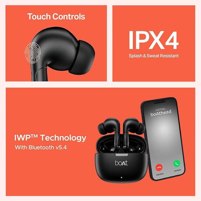 Boat Airdopes Pulse, 50H Battery, ENx Tech, Beast Mode, ASAP Charge, Bluetooth Earbuds, TWS Ear Buds Wireless Earphones with mic -Shadow Black