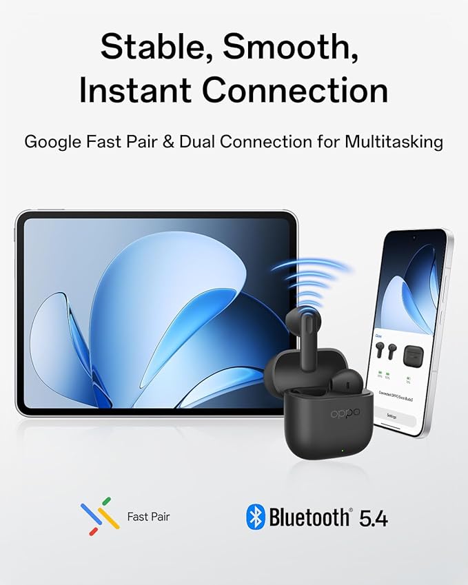 OPPO Enco Buds3 True Wireless Earbuds, 48-hour Battery Life, 12.4mm Dynamic Driver Unit, Bluetooth 5.4, Touch Controls, Passive Noise Cancellation, Compatible with Android and iOS, IP55, Black