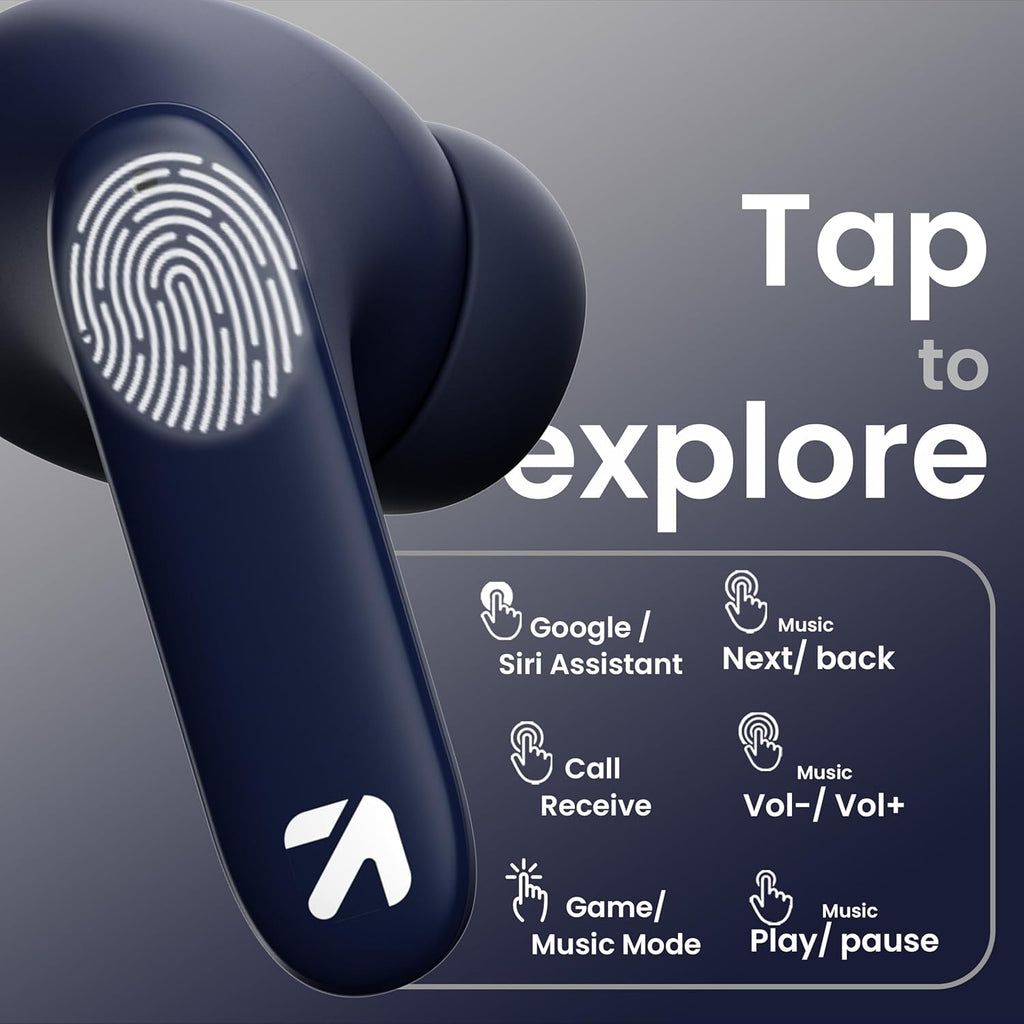 GOBOULT Z40 True Wireless in Ear Earbuds with 60H Playtime, Zen™ ENC Mic, Low Latency Gaming, Type-C Fast Charging, Made in India, 10mm Rich Bass Drivers, IPX5, Ear Buds TWS (Blue)