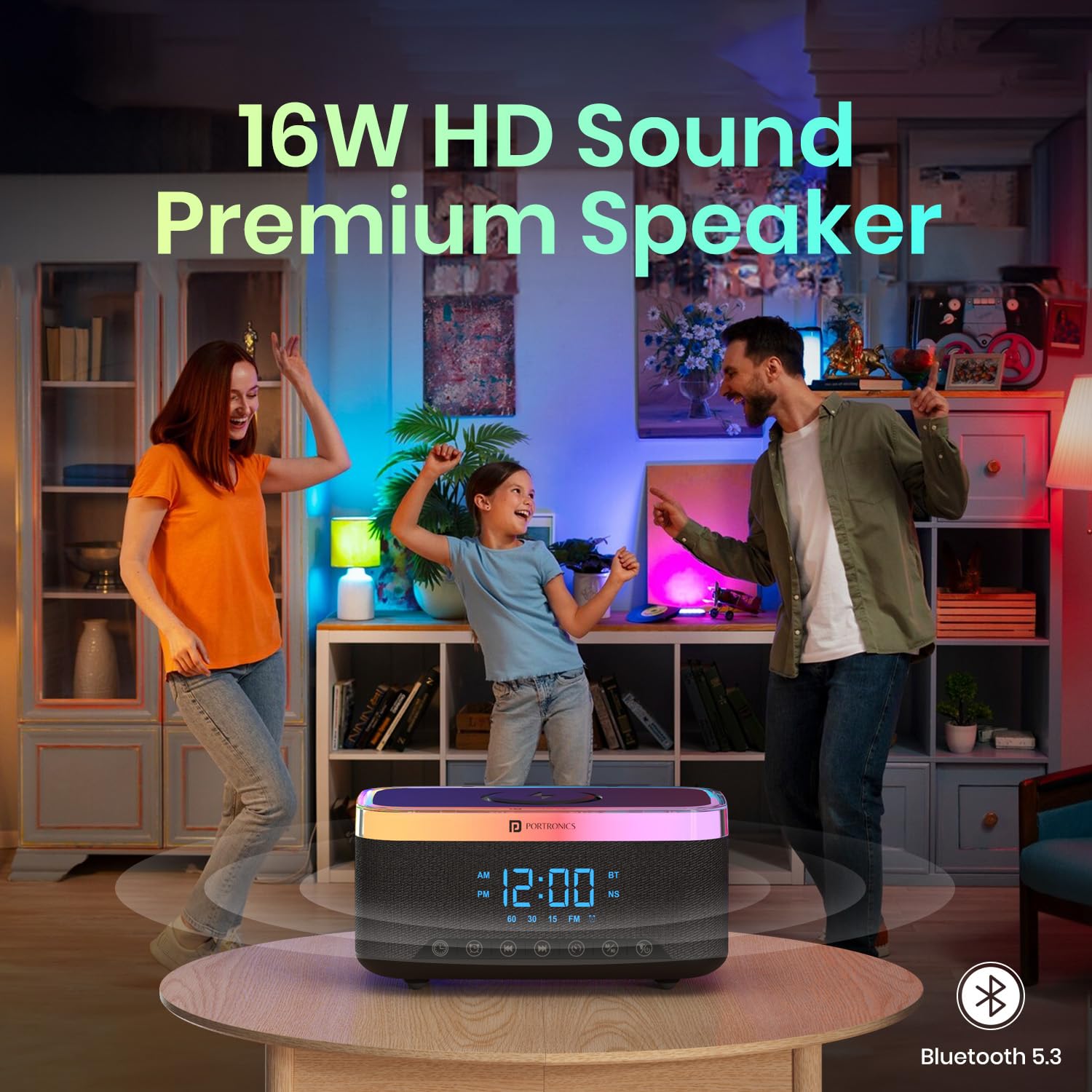 Portronics Trifusion 16W HD Sound Bluetooth Speaker with 15W Wireless Charging