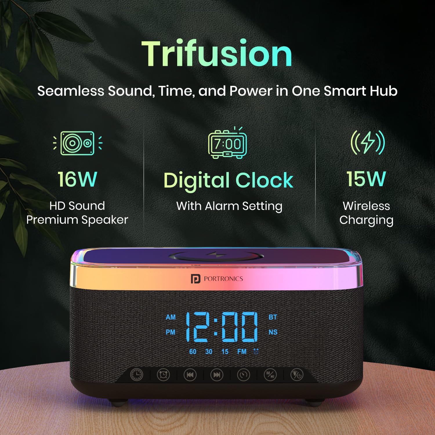 Portronics Trifusion 16W HD Sound Bluetooth Speaker with 15W Wireless Charging
