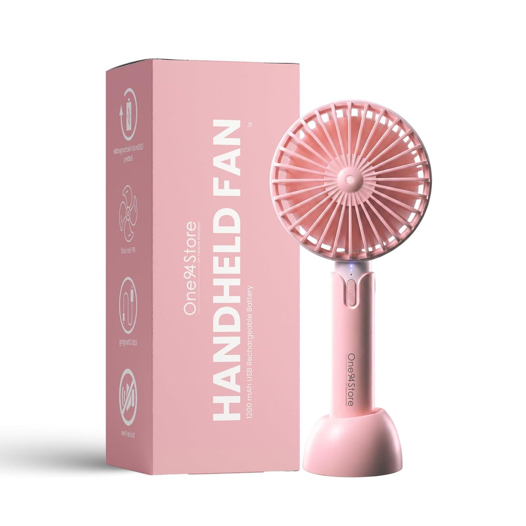 High Speed Portable USB Hand Fan, 4800 RPM, 1200mAh Rechargeable Battery, Up to 6H Runtime, 3 Speed Modes for Travel, Office & Makeup, Pink – Mini Fan, Hand Fan, Small Fan, USB Fan