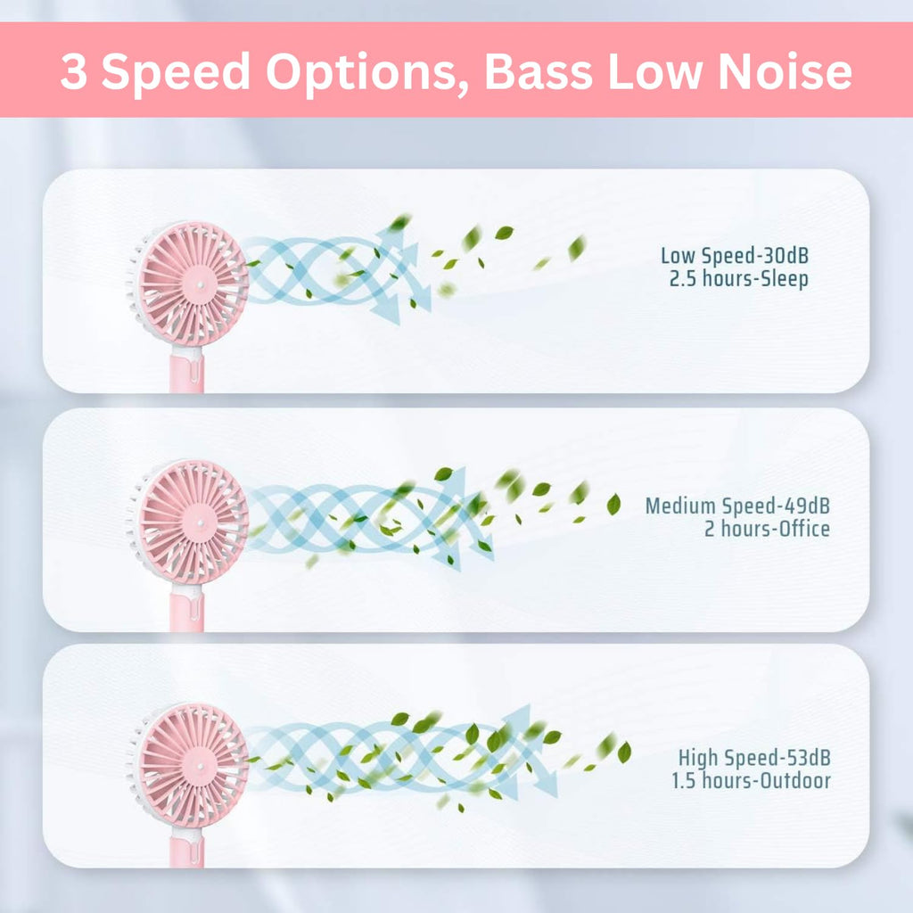 High Speed Portable USB Hand Fan, 4800 RPM, 1200mAh Rechargeable Battery, Up to 6H Runtime, 3 Speed Modes for Travel, Office & Makeup, Pink – Mini Fan, Hand Fan, Small Fan, USB Fan
