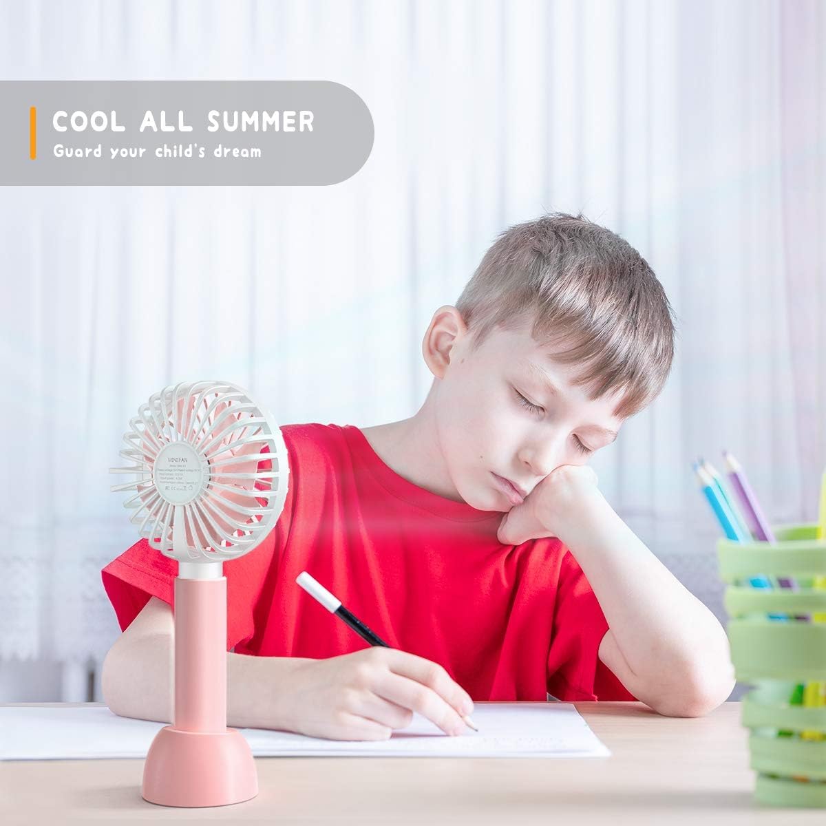 High Speed Portable USB Hand Fan, 4800 RPM, 1200mAh Rechargeable Battery, Up to 6H Runtime, 3 Speed Modes for Travel, Office & Makeup, Pink – Mini Fan, Hand Fan, Small Fan, USB Fan