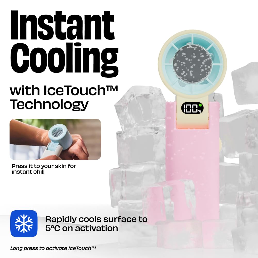 Portable Hand Fan | 1800mAh Rechargeable Battery | Digital Display | Touch Control | 3 Speed Modes with 150 speed dailing Button | Personal Cooling Fan for Home, Office & Travel - white