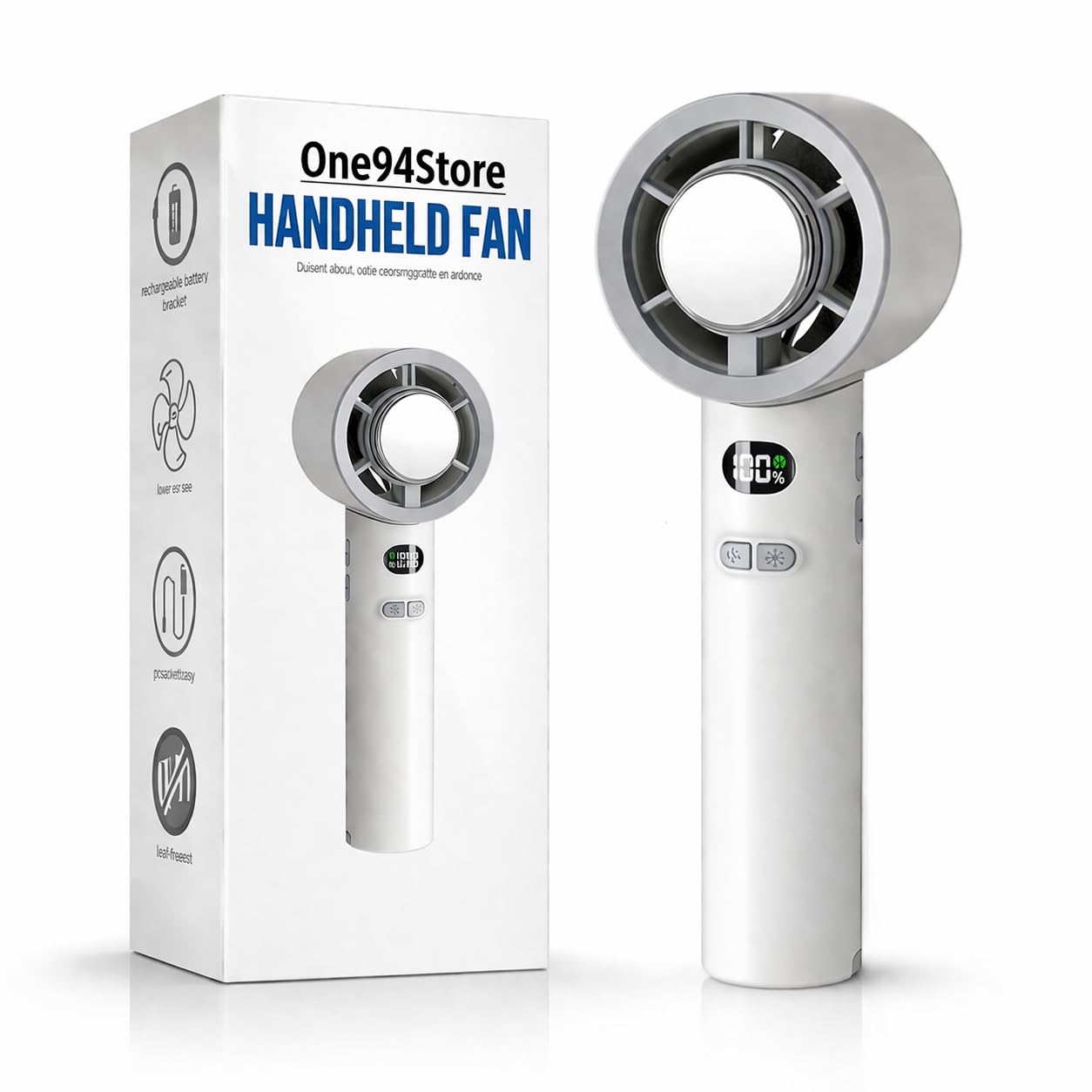 Portable Hand Fan | 1800mAh Rechargeable Battery | Digital Display | Touch Control | 3 Speed Modes with 150 speed dailing Button | Personal Cooling Fan for Home, Office & Travel - white