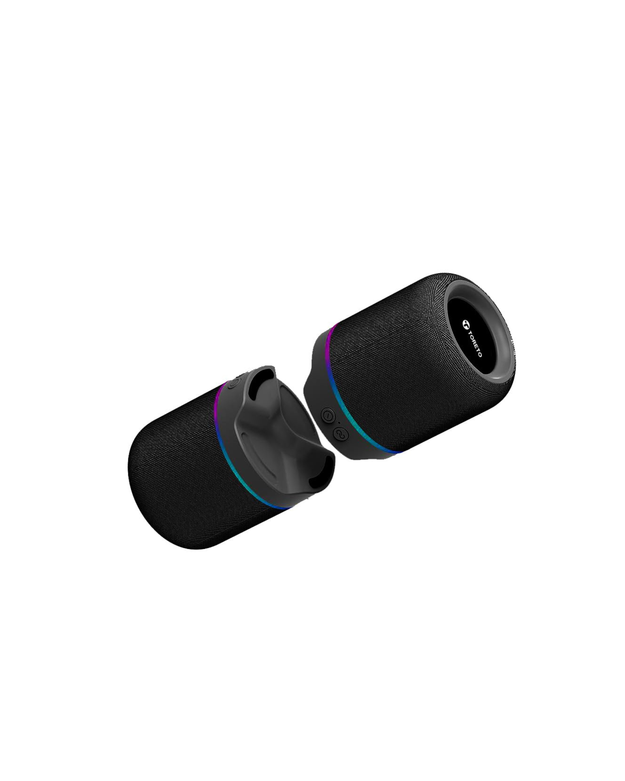 Toreto Twin Magno Magnetic Wireless Bluetooth Speaker 16W | Detachable Dual Speakers, RGB Lights, 6H Playtime, TWS Stereo Mode, Type-C Charging | Portable Wireless Speaker | Black | 1 Year Warranty